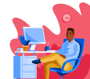 Illustration of male student at desk