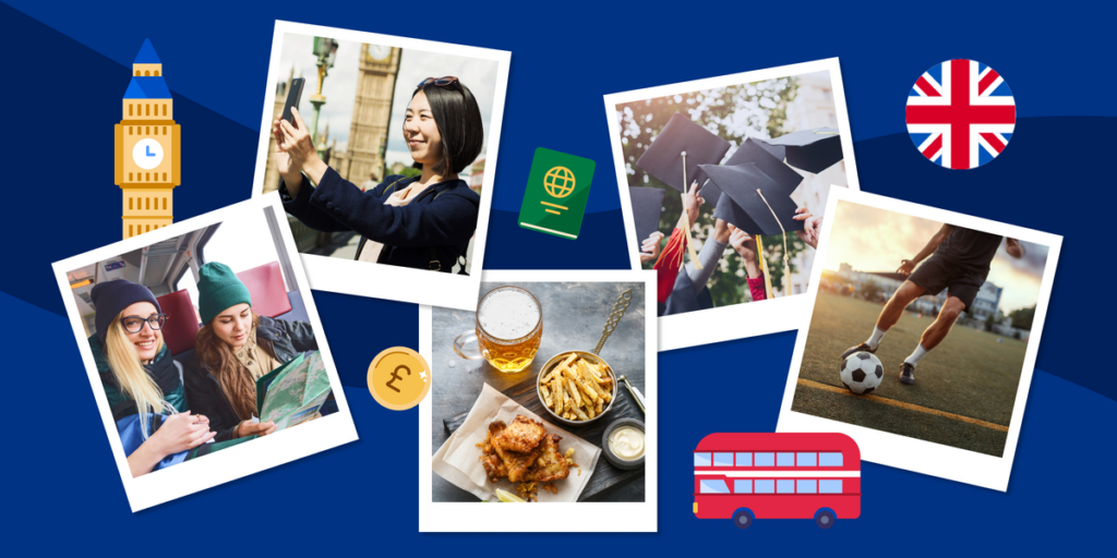 Collage of photos depicting top reasons to study in the UK.