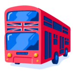 An illustration of a double-decker bus in London.