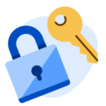 An illustration of a blue padlock and gold key, representing cybersecurity - an in-demand STEM field in Canada