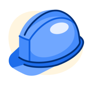 An illustration of a blue construction hard hat.