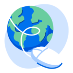 An illustration of a globe with a corded mouse overlaid.