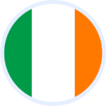 A circular icon of the Irish flag (kelly green, white, and orange vertical stripes in equal proportion).