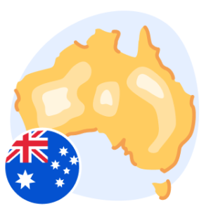 An illustrated map of Australia, with a partial Australian flag graphic overlapping it