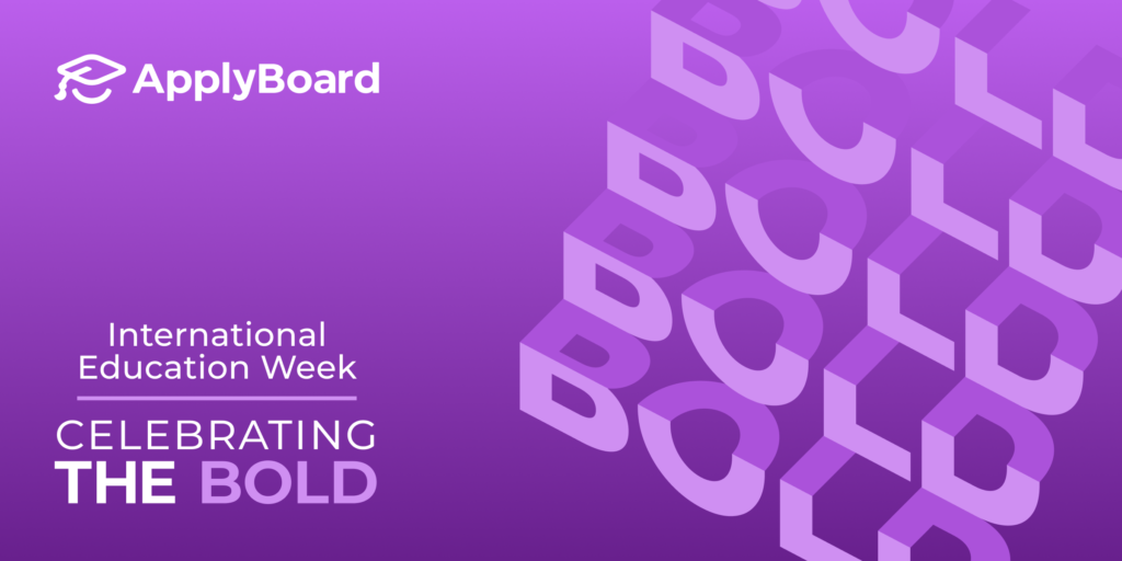 A banner image about celebrating the bold during international education week, with the word bold featured in shades of purple.