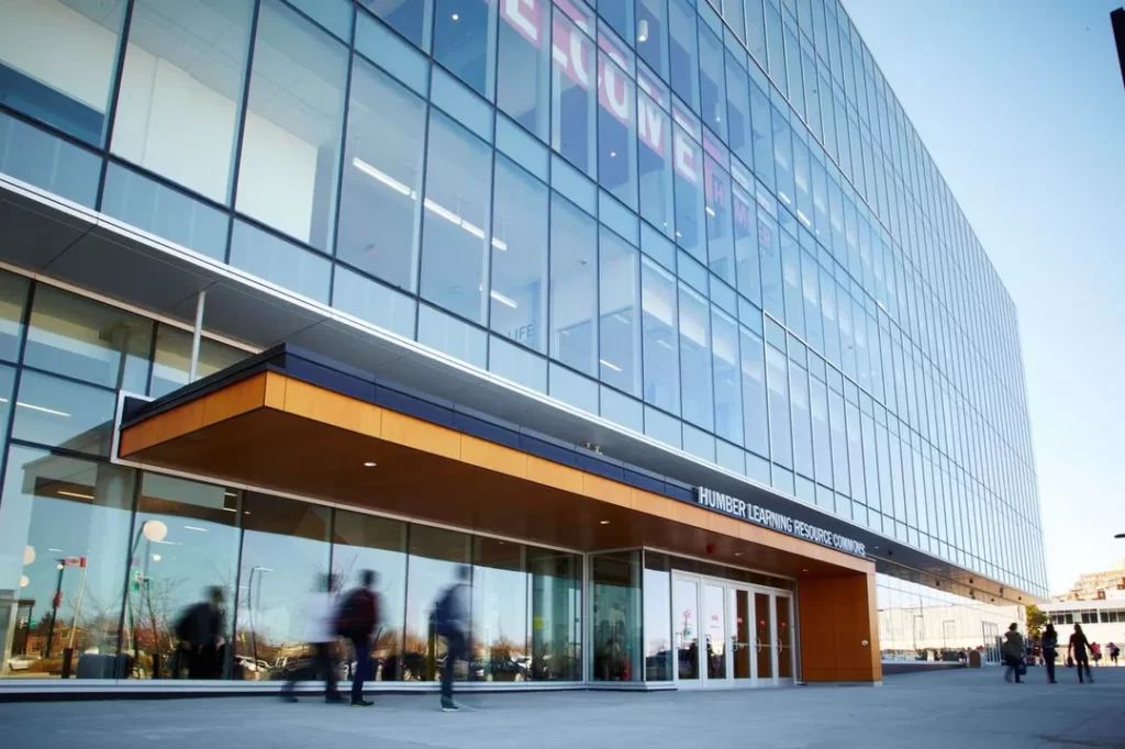 A photo of the entrance to the Humber College North campus, one of many popular colleges in Toronto.