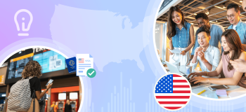 Article Banner showing students, US flag, ApplyInsights logo, and visa art.