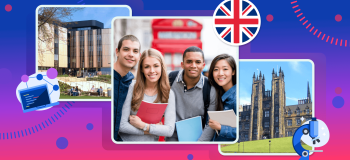 Photos of international students and famous UK academic landmarks, representing top-ranked UK universities for study abroad.